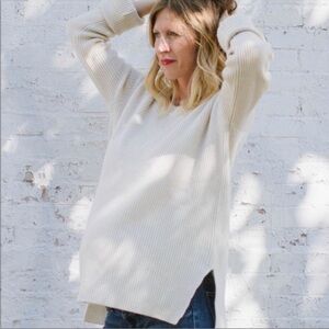 HATCH CECILE MERINO WOOL WARM WHITE SHAKER KNIT  SWEATER SIZE OS